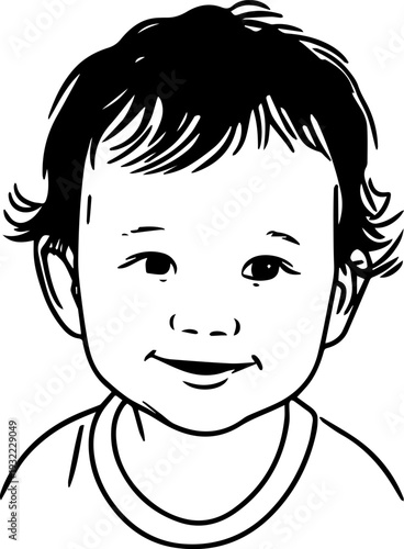 Adorable baby face with smiling expression in simple line art