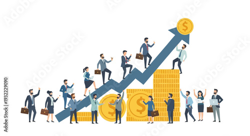 Business team ascending arrow symbolizing growth and financial success