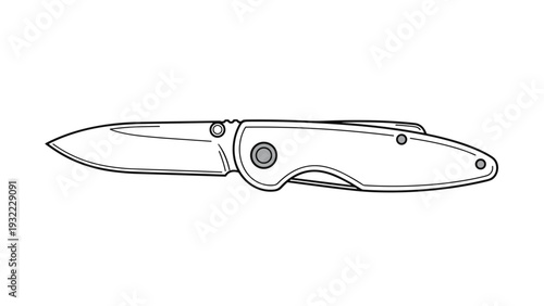 Detailed illustration of a folding pocket knife with a sharp silver blade and a gray handle features a minimalist and functional design.
