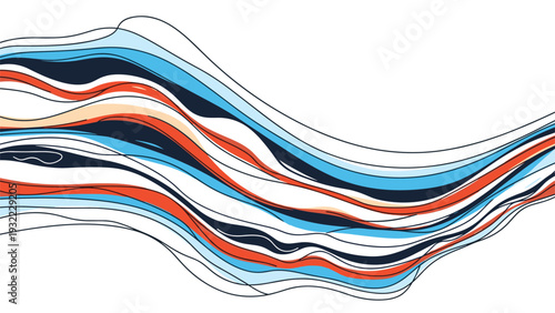 Abstract composition of flowing colorful wavy lines creates a dynamic sense of movement and energy in a modern artistic style.