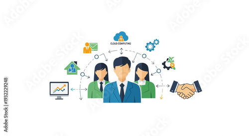Business team collaboration and cloud computing concept illustration