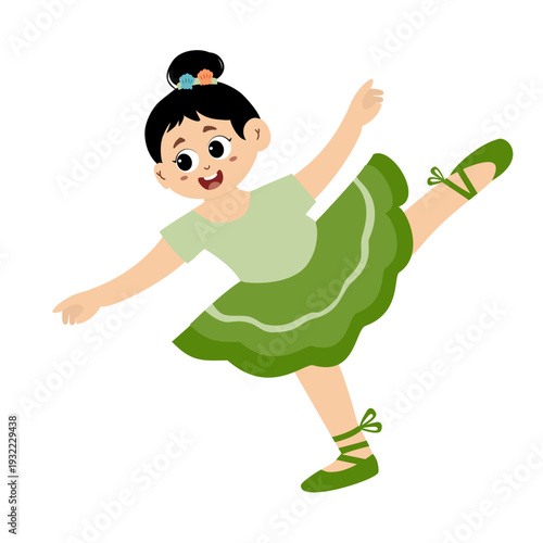 Cute little girl ballet dancer practicing ballet. Cute little girl wear beautiful ballerina costume. This illustration is isolated on a white background.