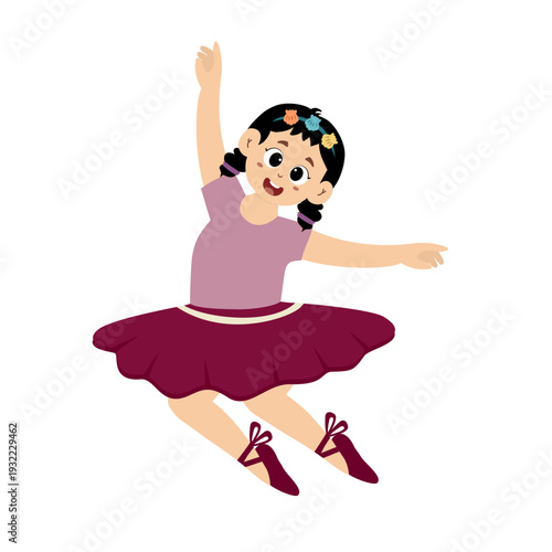 Cute little girl ballet dancer practicing ballet. Cute little girl wear beautiful ballerina costume. This illustration is isolated on a white background.