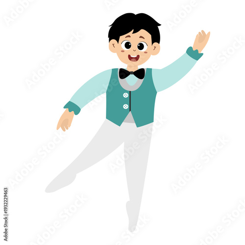 Cute little boy ballet dancer practicing ballet. Cute little boy wear beautiful ballerina costume. This illustration is isolated on a white background.