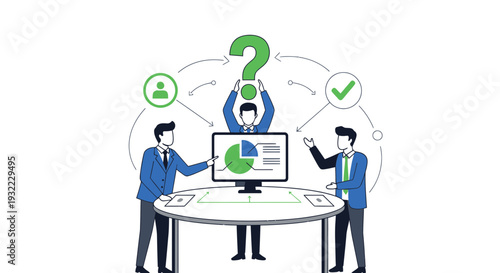 Business team planning and problem solving with question mark concept