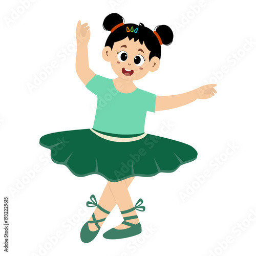 Cute little girl ballet dancer practicing ballet. Cute little girl wear beautiful ballerina costume. This illustration is isolated on a white background.