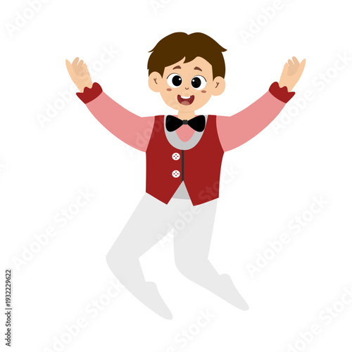 Cute little boy ballet dancer practicing ballet. Cute little boy wear beautiful ballerina costume. This illustration is isolated on a white background.