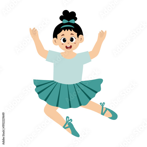 Cute little girl ballet dancer practicing ballet. Cute little girl wear beautiful ballerina costume. This illustration is isolated on a white background.