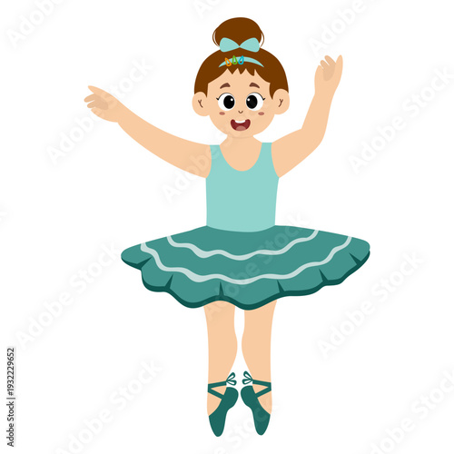 Cute little girl ballet dancer practicing ballet. Cute little girl wear beautiful ballerina costume. This illustration is isolated on a white background.