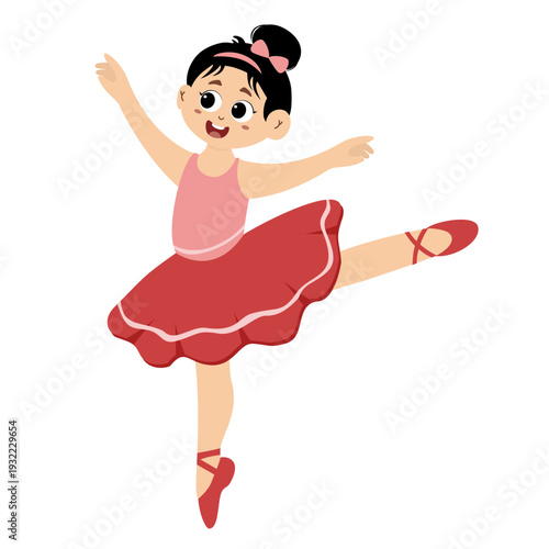 Cute little girl ballet dancer practicing ballet. Cute little girl wear beautiful ballerina costume. This illustration is isolated on a white background.