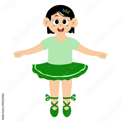 Cute little girl ballet dancer practicing ballet. Cute little girl wear beautiful ballerina costume. This illustration is isolated on a white background.