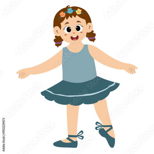 Cute little girl ballet dancer practicing ballet. Cute little girl wear beautiful ballerina costume. This illustration is isolated on a white background.