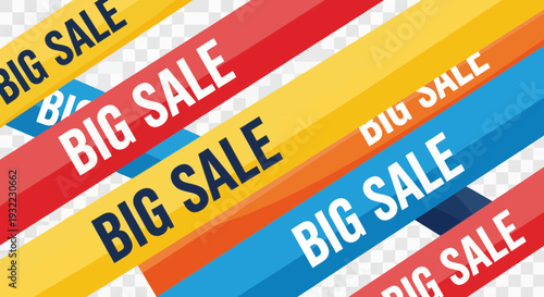 Colorful big sale promotion banners on transparent background for marketing