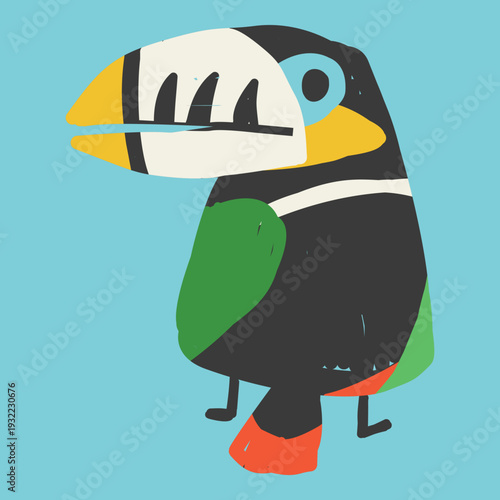 Spot Billed Toucanet with Open Eye on Teal Background