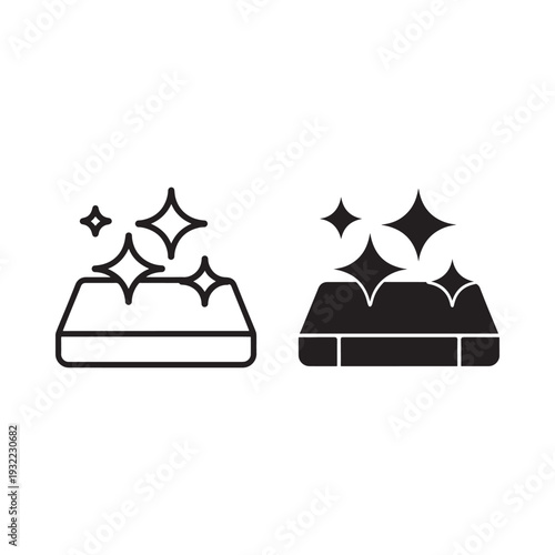 Two variations of a sparkling cushion or pillow icon in black and white