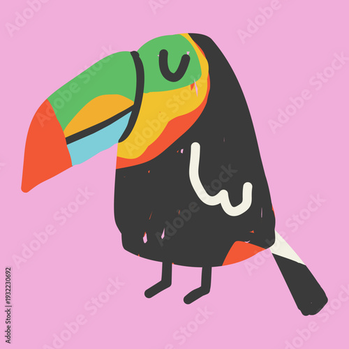 Keel Billed Toucan with Closed Eye on Pink Background