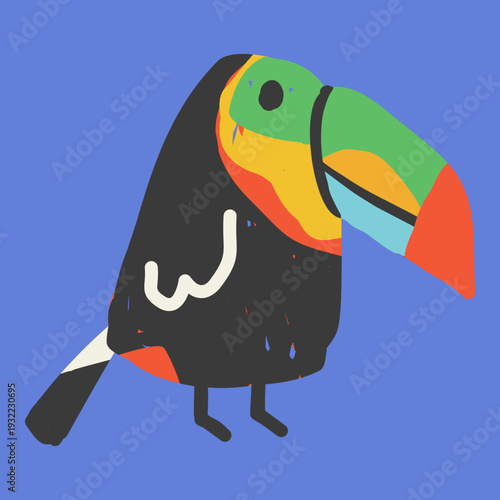 Keel Billed Toucan with Open Eye on Blue Background