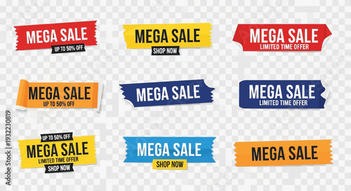 Colorful mega sale banner collection for promotions and advertising