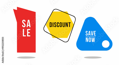 Colorful promotional labels on white background for marketing and promotion