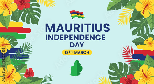 Mauritius Independence Day Celebration with Tropical Flowers.