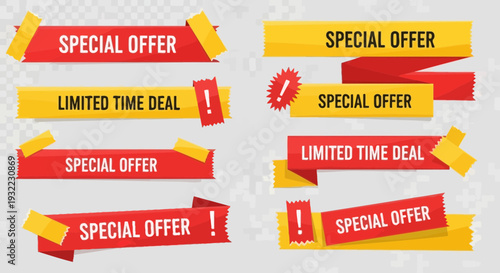 Colorful promotional ribbons special offers and limited time deals