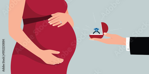 Ring Box Offering to Pregnant Woman A Marriage Proposal Amidst Pregnancy, Symbolizing Commitment and Future Family Planning