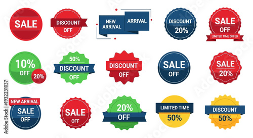 Colorful sale and discount badges and banners for promotion and advertising