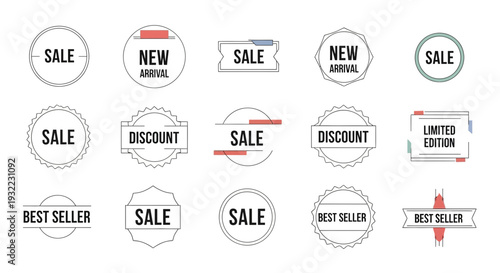 Collection of sale new arrival and discount badges in a vector design