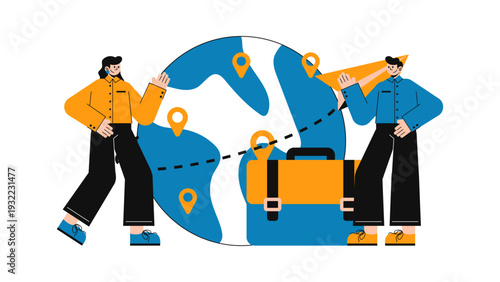 Global expansion and franchise management represented by a world map and briefcase