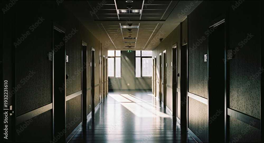 Naklejka premium Eerie Hospital Corridor Immersive Emotional Realism Photography All The Feels Dark Aesthetic Scene