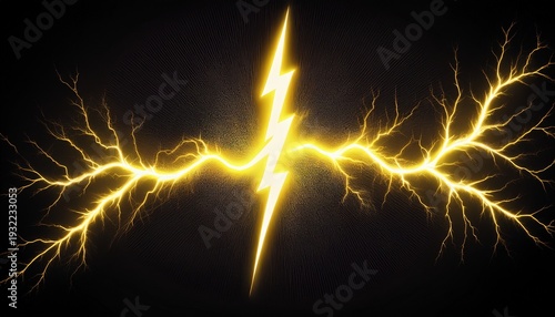 electric arc on black background with bright yellow lightning bolt sharp striking sharp striking energetic