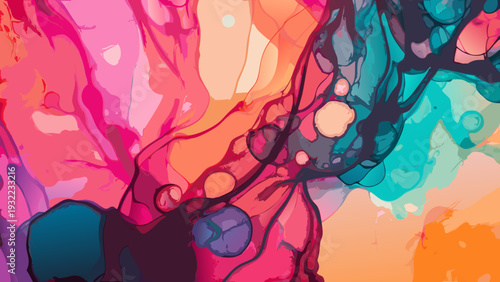 Abstract fluid art with vibrant colors and swirling organic shapes