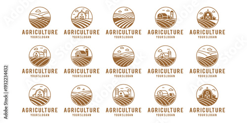 Modern farm and agriculture logo collection for green and rural industries