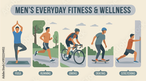 Mens Everyday Fitness and Wellness Activities Illustrated.