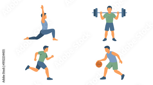 Four People Engaged in Various Sports and Fitness Activities.