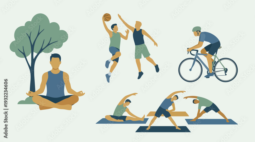 Fototapeta premium Diverse Group of People Engaging in Various Healthy Activities.