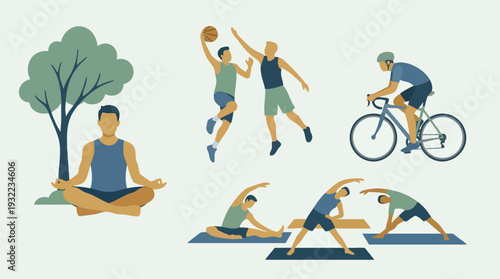 Diverse Group of People Engaging in Various Healthy Activities.