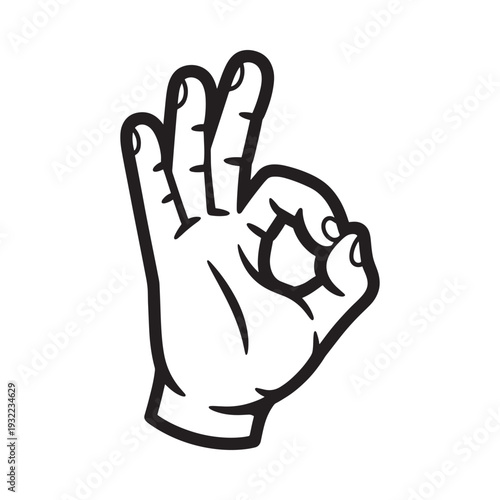 Black and white illustration of a hand displaying the ok gesture
