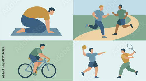 Diverse group of people engaging in various physical activities and sports.