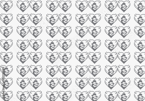 Seamless Pattern of Mother and Child Embraced Within a Heart Outline