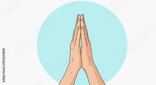 Hands in prayer position with a blue circle background vector illustration