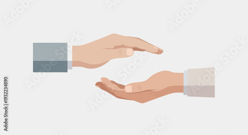 Hands in giving or receiving gesture on light background conceptual image