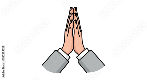Hands in prayer gesture illustration on white background