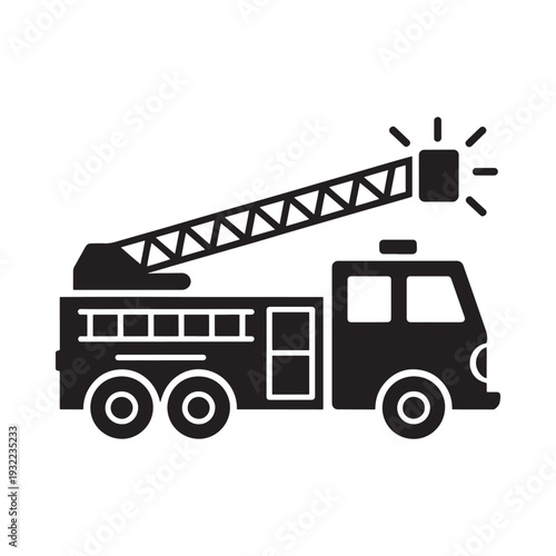 Simple black silhouette illustration of a ladder fire engine vehicle
