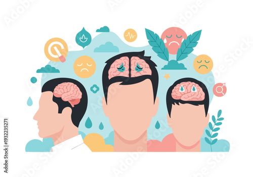 Mental Health Awareness Brain Health Concept Illustration.