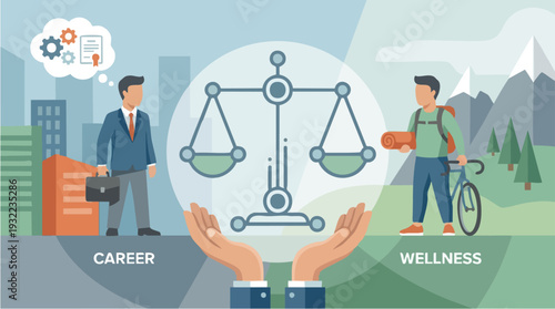 Balancing Career and Wellness with Scales of Justice.