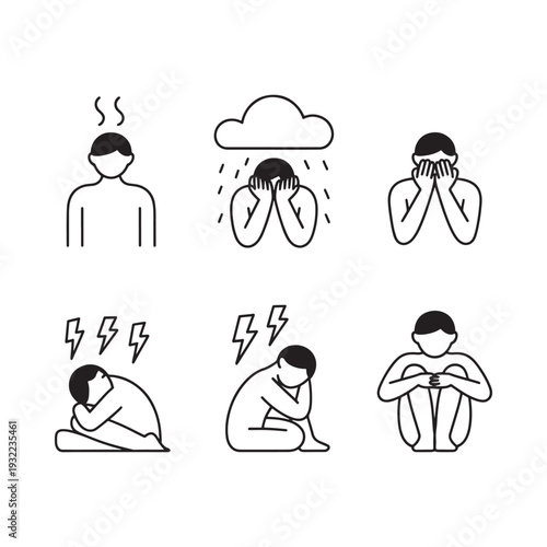 Depression and anxiety a series of minimalist line art illustrations