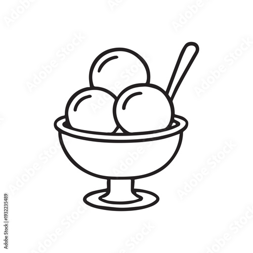 Ice Cream Sundae Bowl Line Icon Vector On White Background