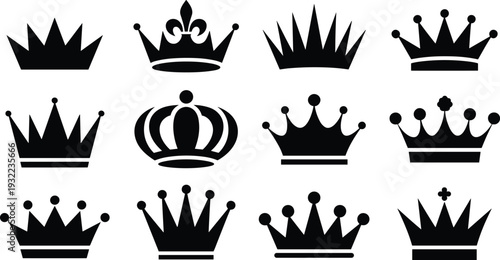 Royal crown silhouette collection, king queen monarchy crowns vector illustration, luxury heraldic symbols isolated, imperial royal design elements set