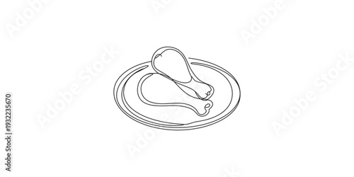 Simple black and white line art illustration of two chicken drumsticks served on a round plate
